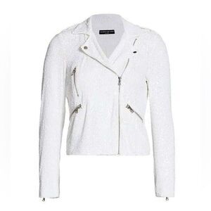 Generation‎ Love Robin Sequined Moto Jacket Zip Up Long White XS $395